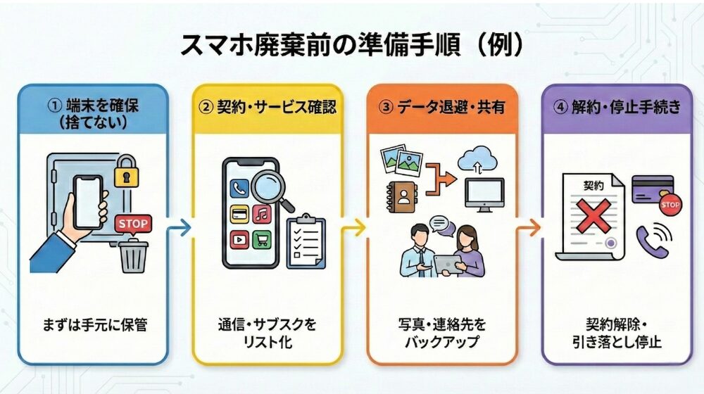 スマートフォン破棄前の準備手順